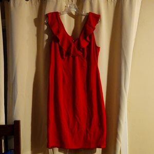 Red dress ruffle neckline